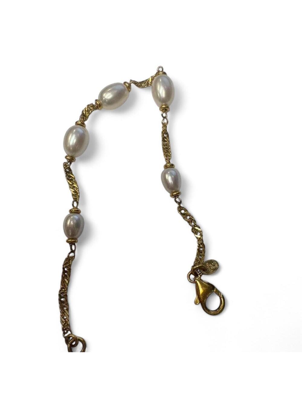Bronze H Bracelet Womens OS Gold Excellent Italy Real Pearl Vintage Link Charm